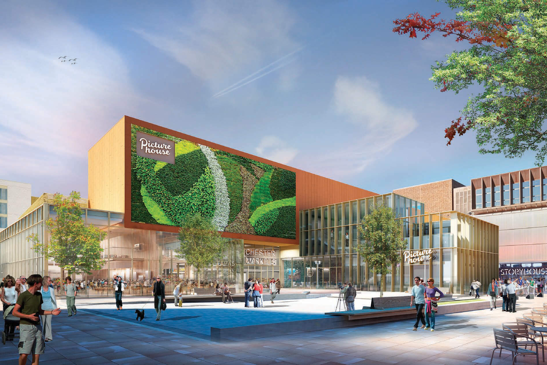 CGI of the some of the green walls at Chester Northgate
